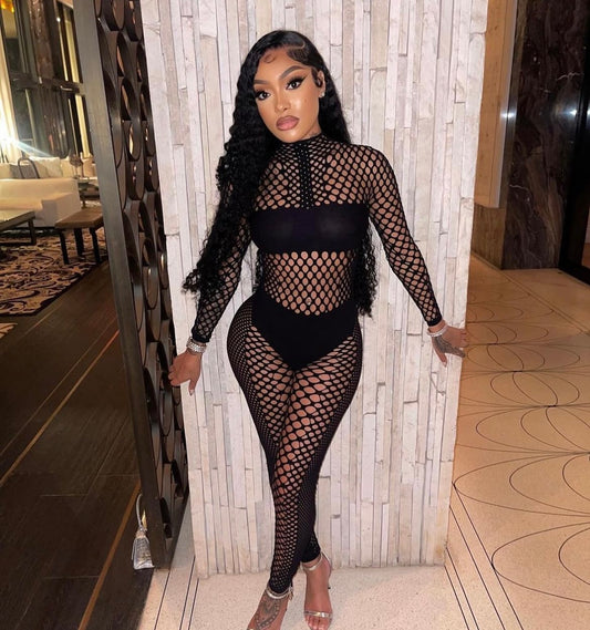 “show stopper” black netted 2 piece set